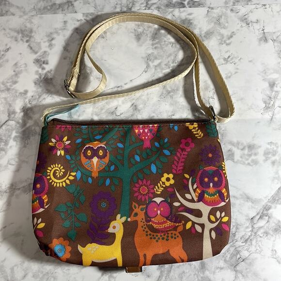 Lily Bloom Brown Crossbody Bag and Woodland Creature and Floral Print - Picture 7 of 13
